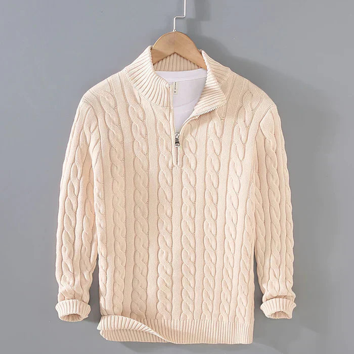 Street-Wave Men's Cable Knit Wool Sweater for Cozy Warmth and Timeless Style Everyday Wear