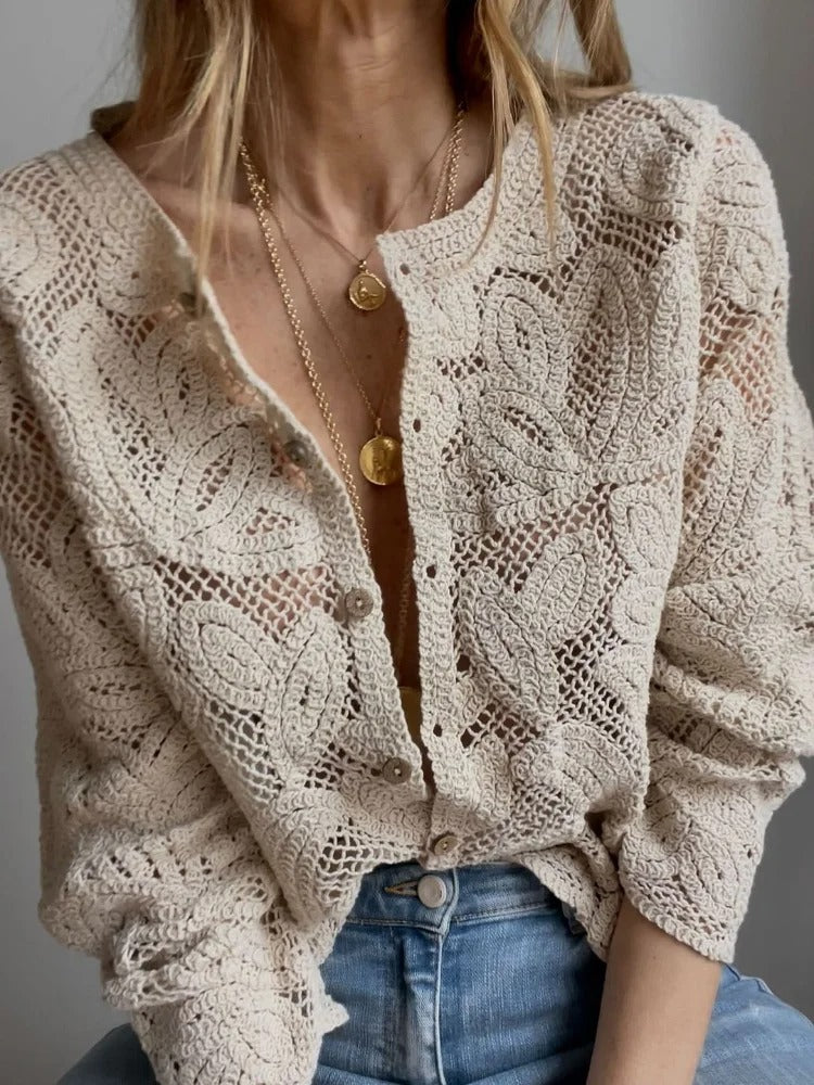 Street-wave Crochet Cardigan for Women, Airy Openwork Knit, Handmade Lightweight Summer Layer