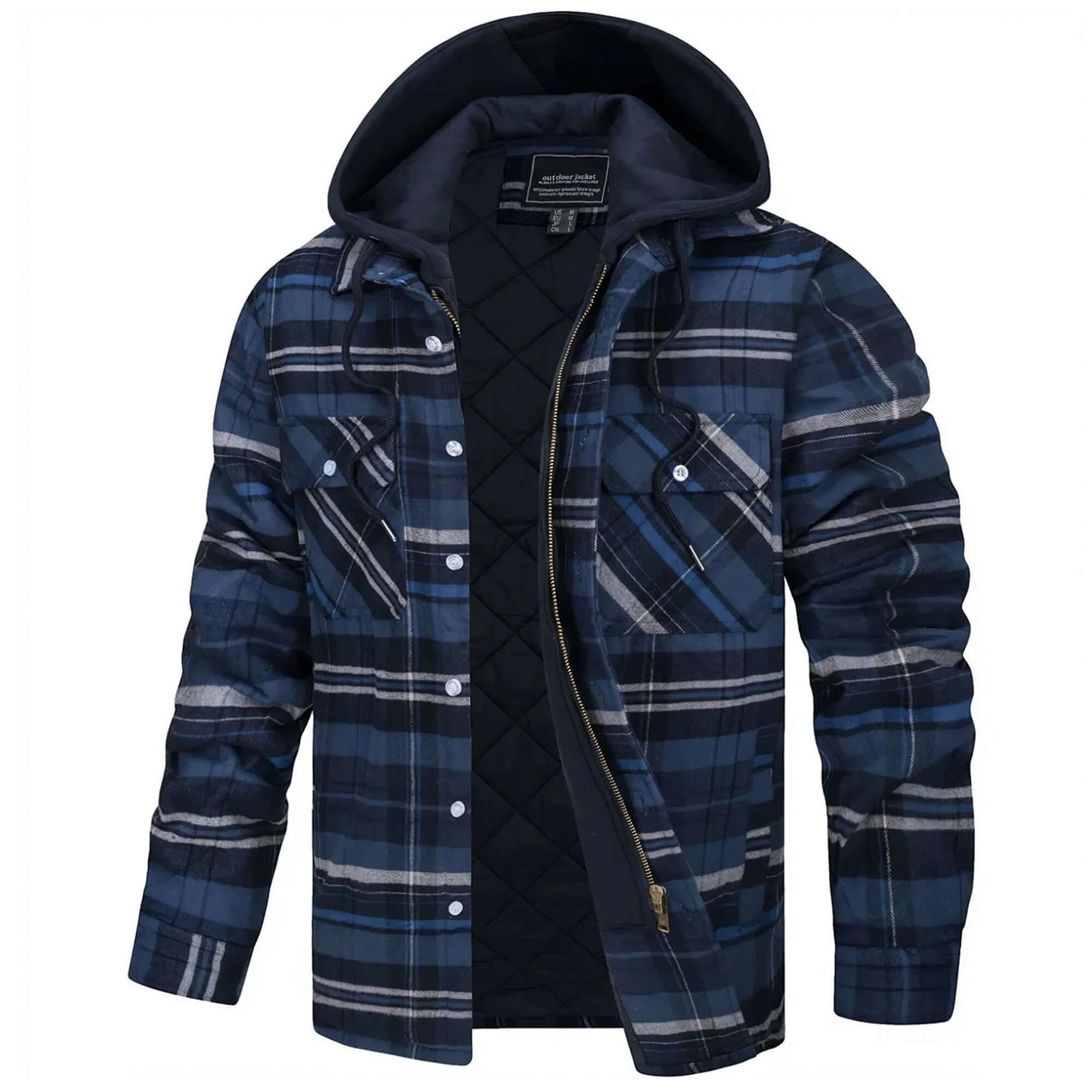 Street Wave Plaid Shirt Jacket For Men Lightweight Quilted Interior Versatile Weekend Outerwear