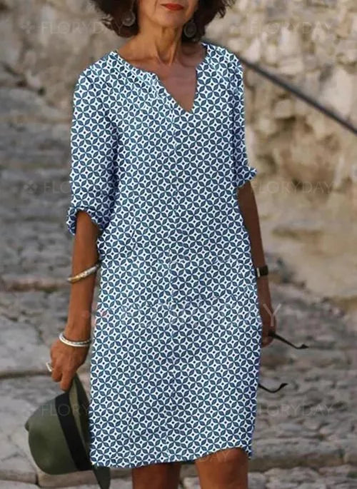 Street-wave Boho Dress Timeless With Vintage Print For Women Green Geometric Pattern