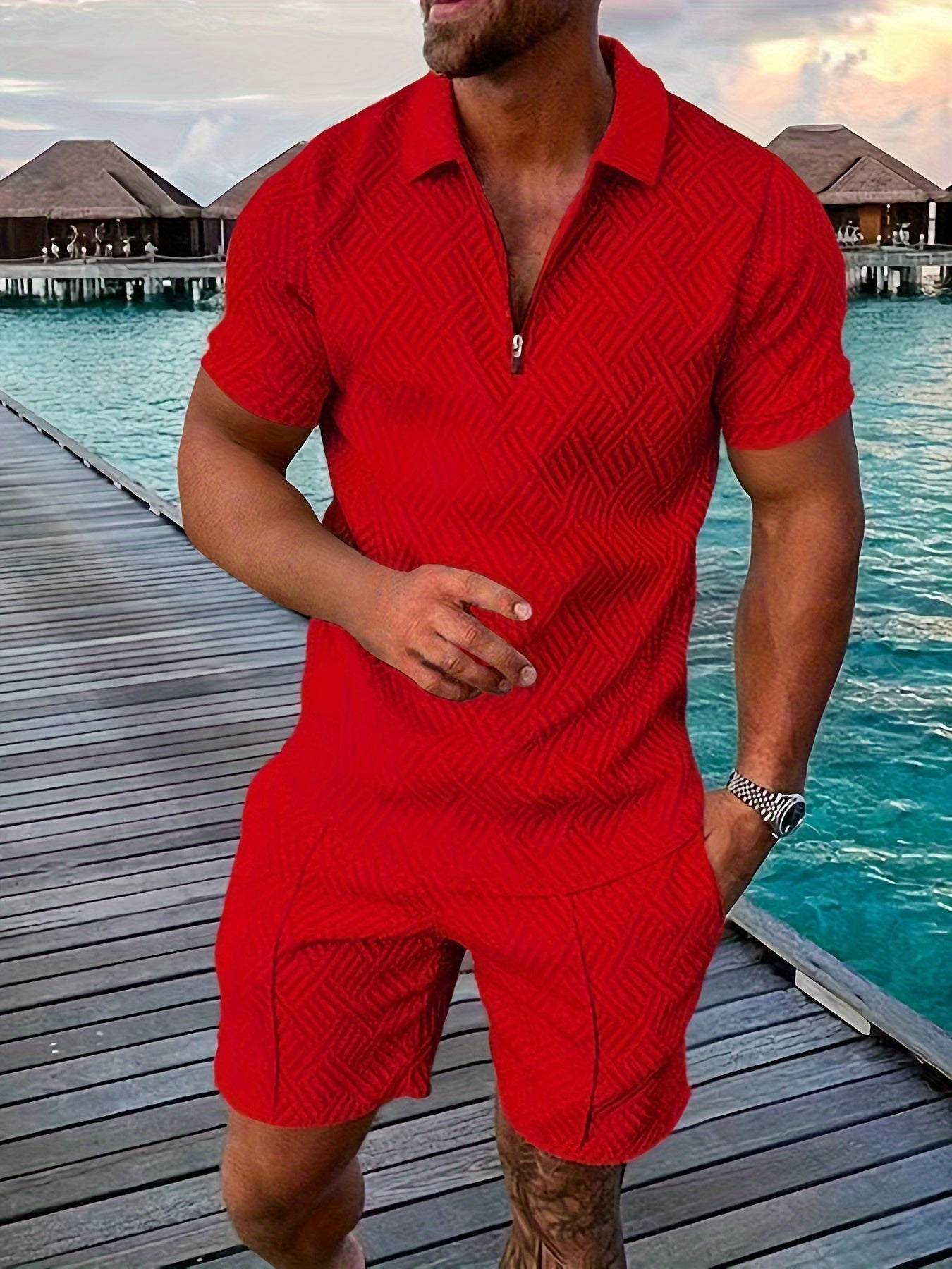 Street-Wave Men's Romper Breathable Cotton Blend Zipper