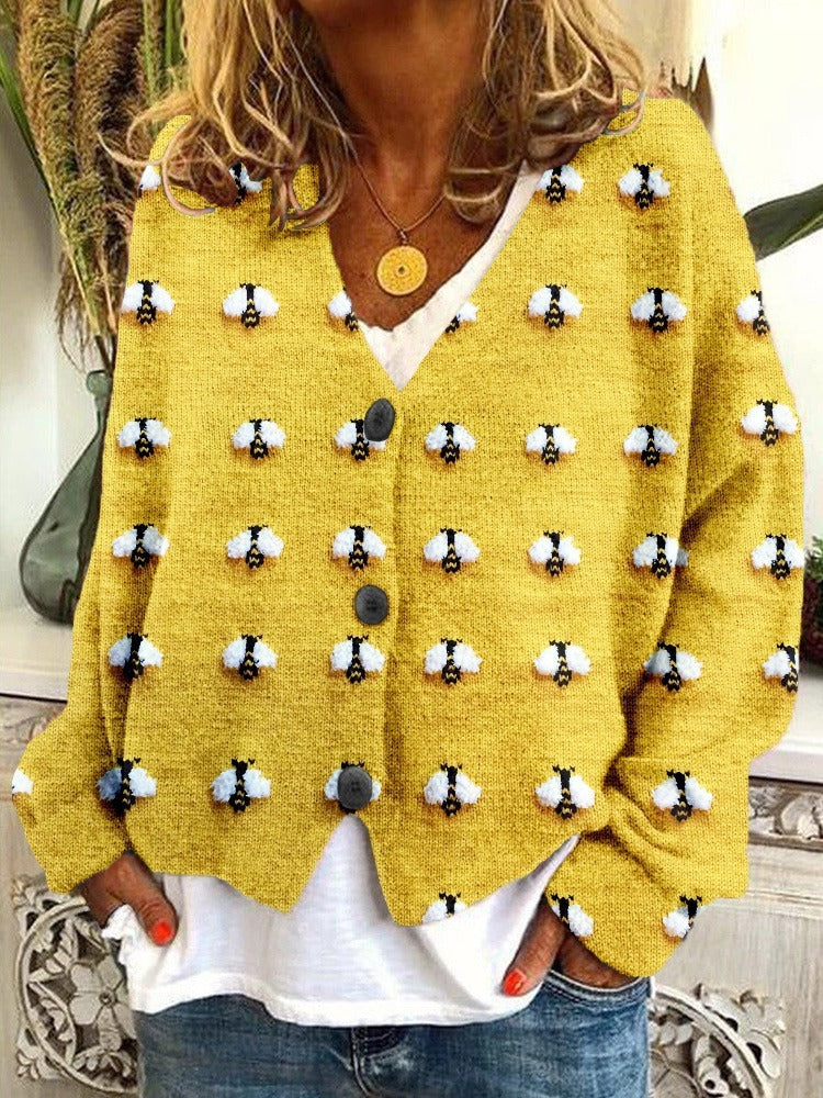 Street-Wave Colorful Women's Cardigan Coat Bold Floral PaintSplash Outerwear Warm Cozy