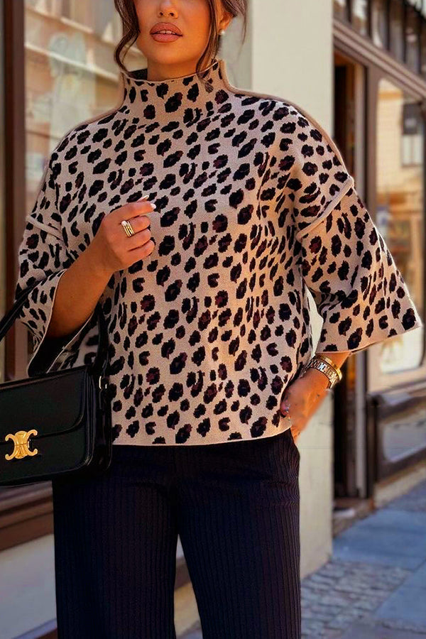 Street Wave Leopard Print Knit Pullover With Cozy Relaxed Fit For Women Holiday Style