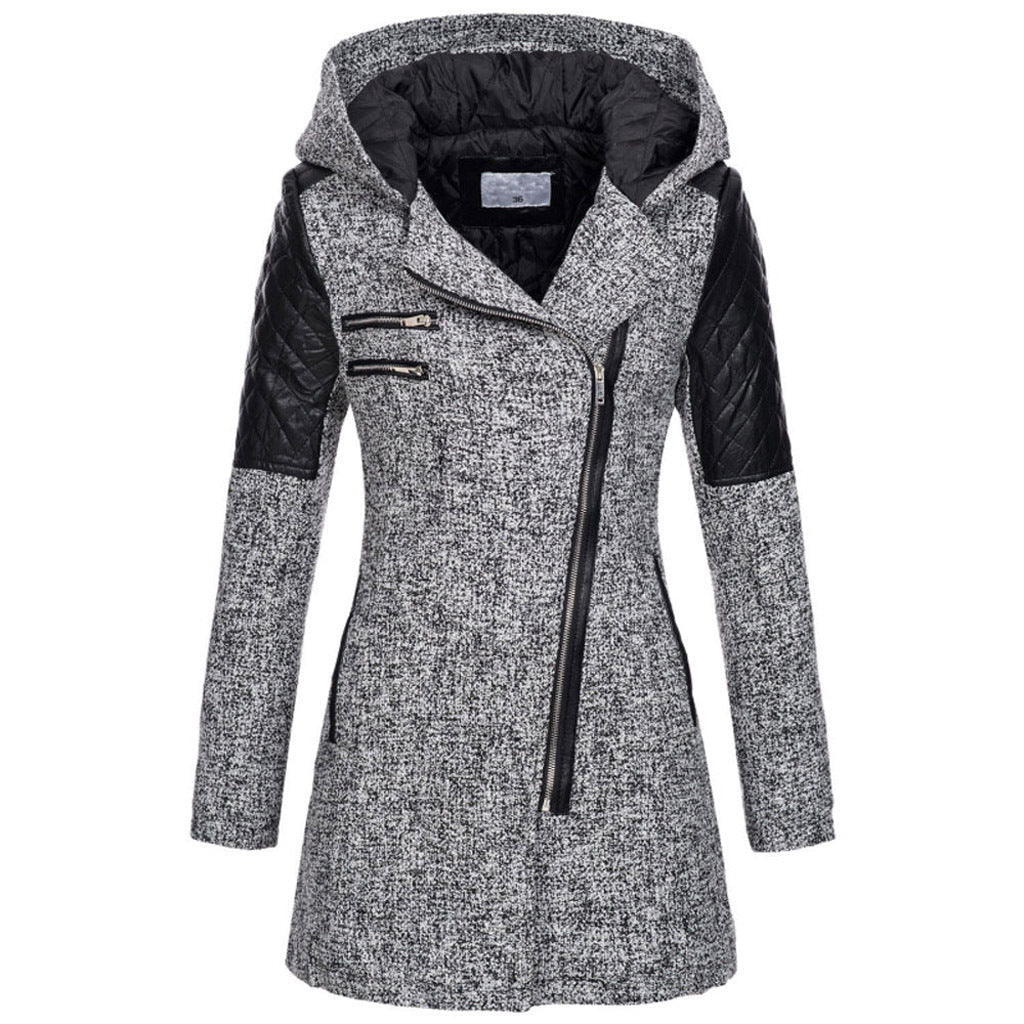 Street-Wave Womens Long Winter Coat With Quilted Shoulders Vintage Style Warm And Cozy
