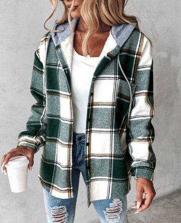 Street-Wave Plaid Hooded Jacket With Drawstring For Women Stylish Everyday Comfort