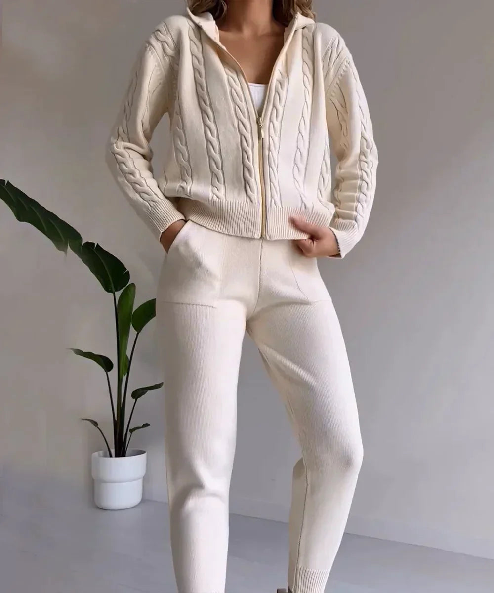 Street-wave Teddy Knit Set For Women Twist Jacquard Pullover And Cardigan Cozy Winter Warmth