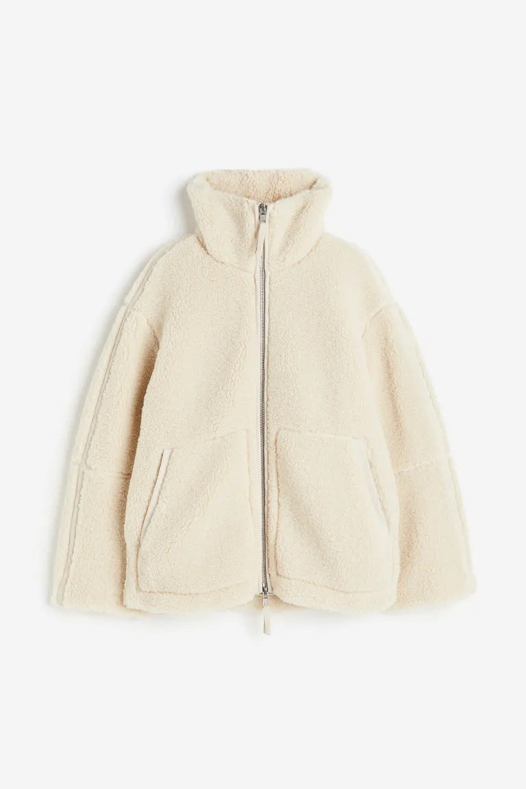 Street Wave Warm Fleece Jacket For Women Cozy Soft Sherpa Style Coat With Relaxed Fit