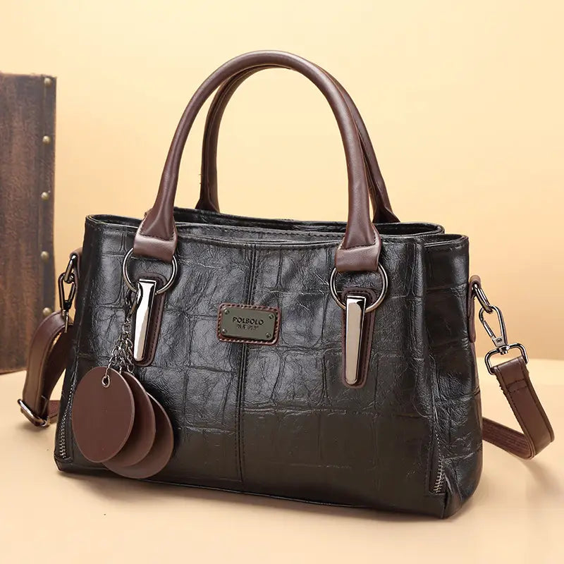 Street Wave Joyce Vegan Leather Everyday Handbag Embossed Detachable Strap