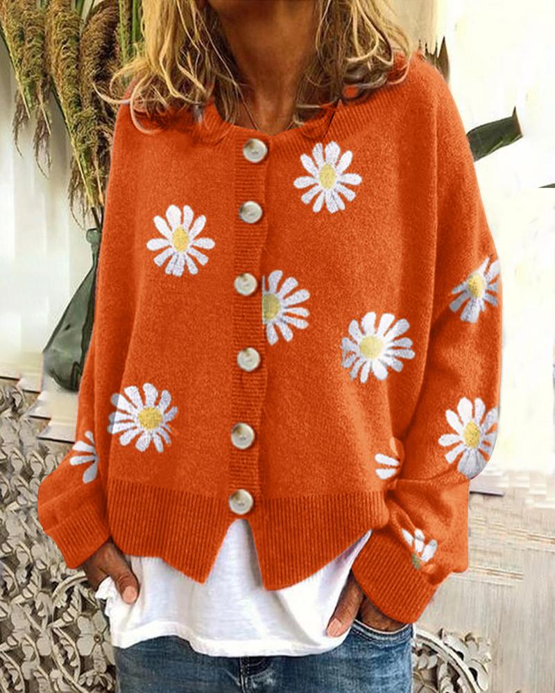 Street Wave Floral Daisy Cardigan Soft Lightweight Knit For Women Everyday Casual Elegance