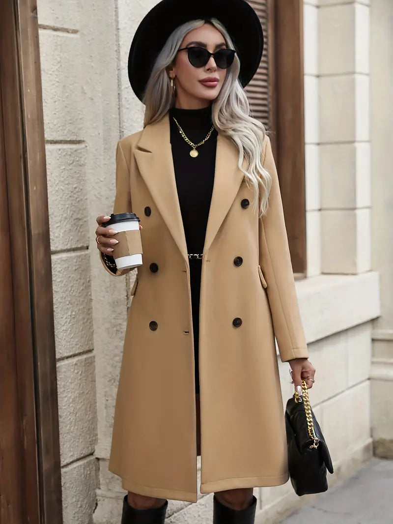 Street Wave Double Breasted Coat For Women Elegant Timeless Chic Outerwear Versatile Everyday Fashion