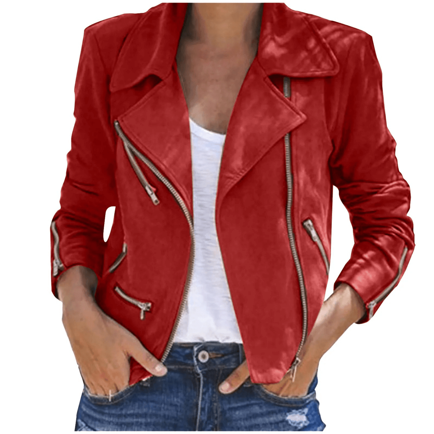 Street-Wave Vintage Leather Jacket For Women - Timeless Elegance With Zipper Details