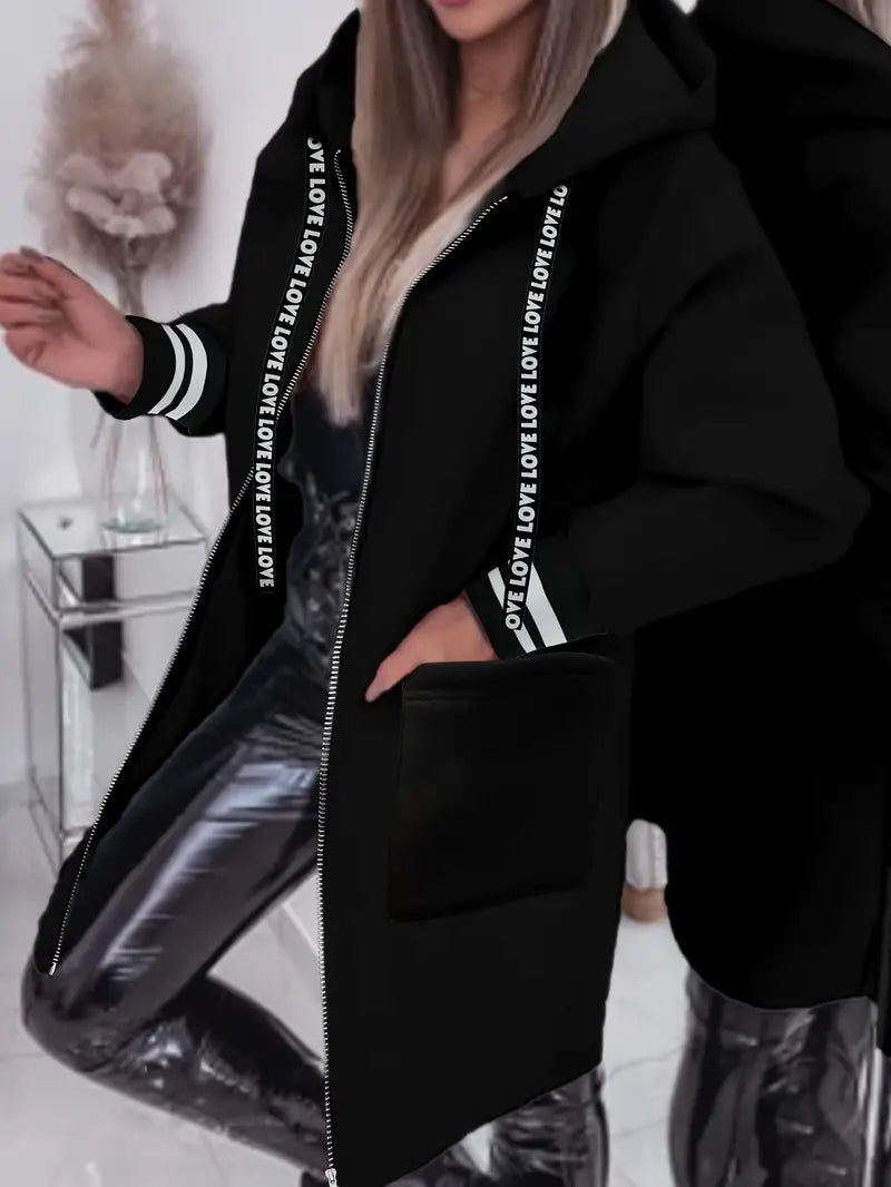Streetwave Letter Hoodie Jacket With Bold Letter Designs Drawstring Hood Zipper Front For Unisex Streetwear Fans