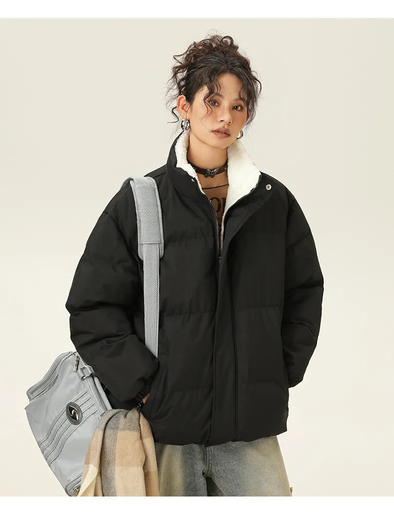 Street Wave Thick Puffer Jacket With Stand Collar For Women Warm Cotton Insulated Winter Coat