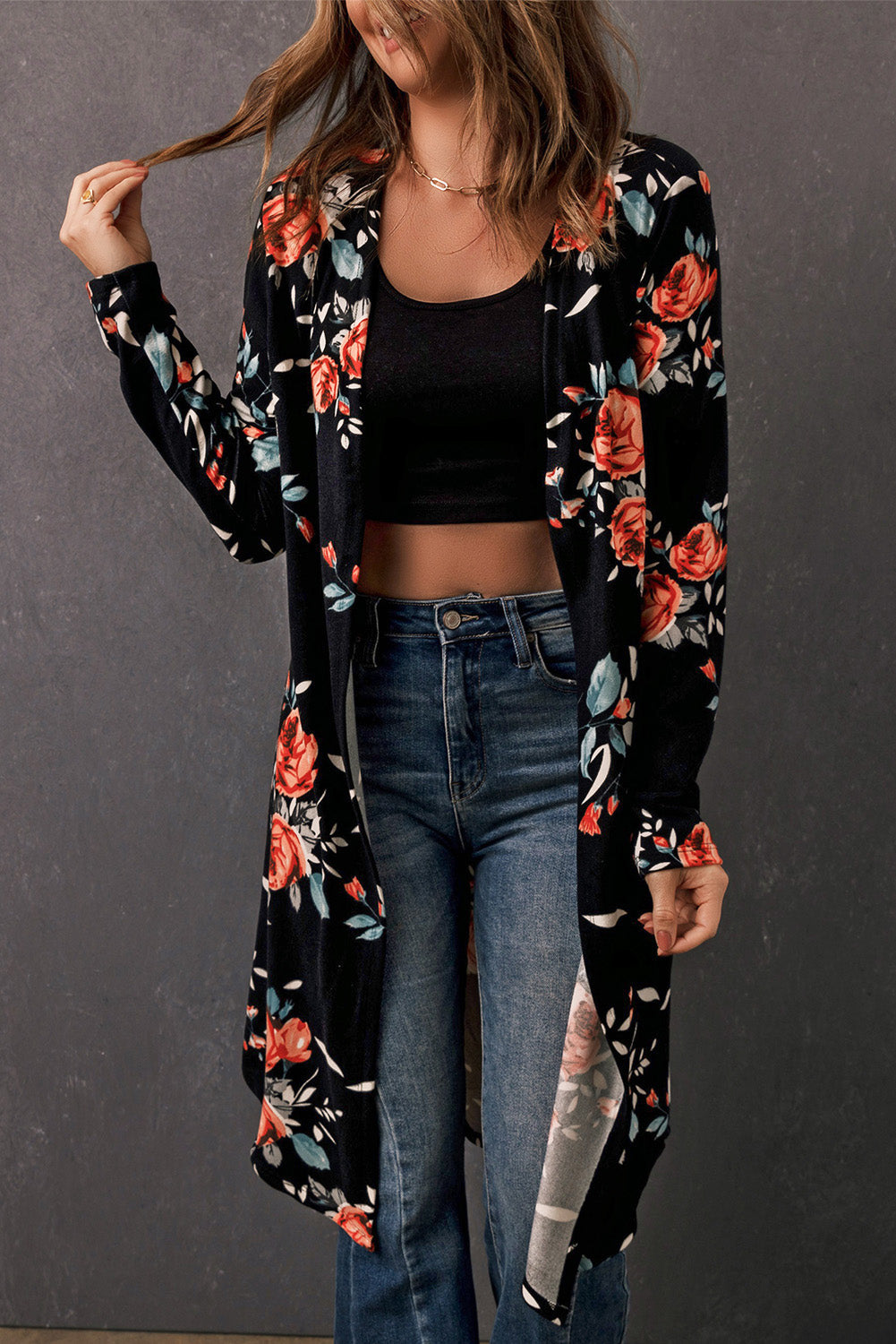 Street-wave Leopard Print Open Front Cardigan For Women With Stretchy Lightweight Knit