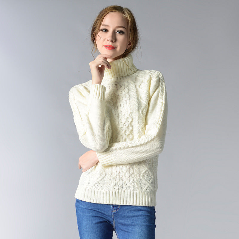 Street-wave Women's Cable Knit Turtleneck Sweater With Long Sleeves Cozy Chic Knitwear For Ladies