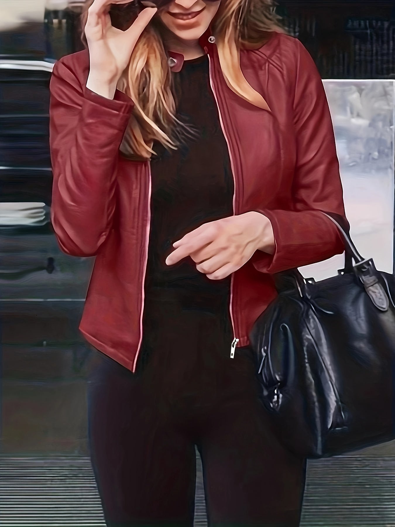 Street-wave Faux Leather Cropped Jacket Front Zip For Women Durable And Timeless Style