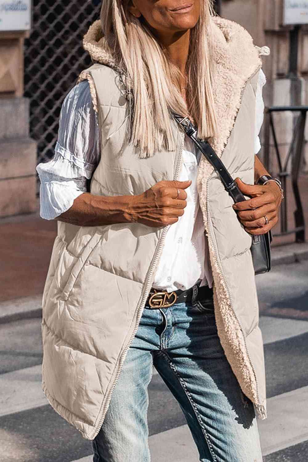 Street Wave Zip Up Longline Puffer Vest Hooded For Women Plush Lining Warmth Winter Ready