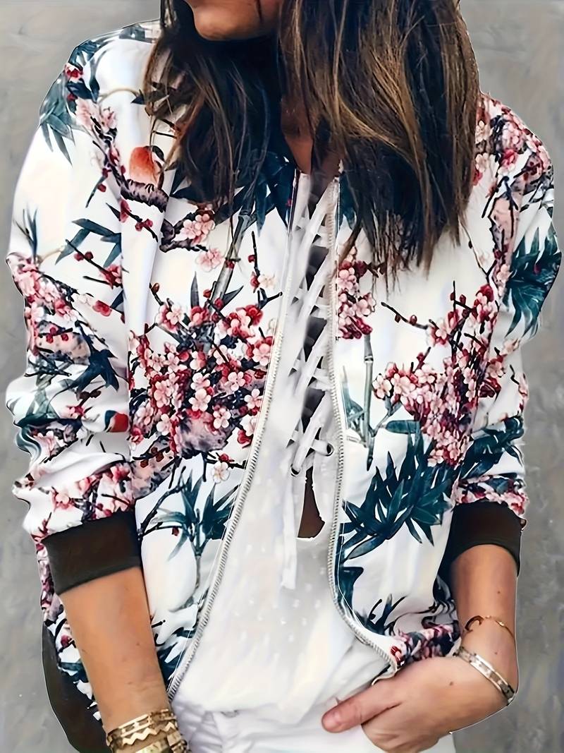 Street Wave Floral Bomber Jacket For Women Timeless Cozy Winter Outerwear Elegant All Day Comfort