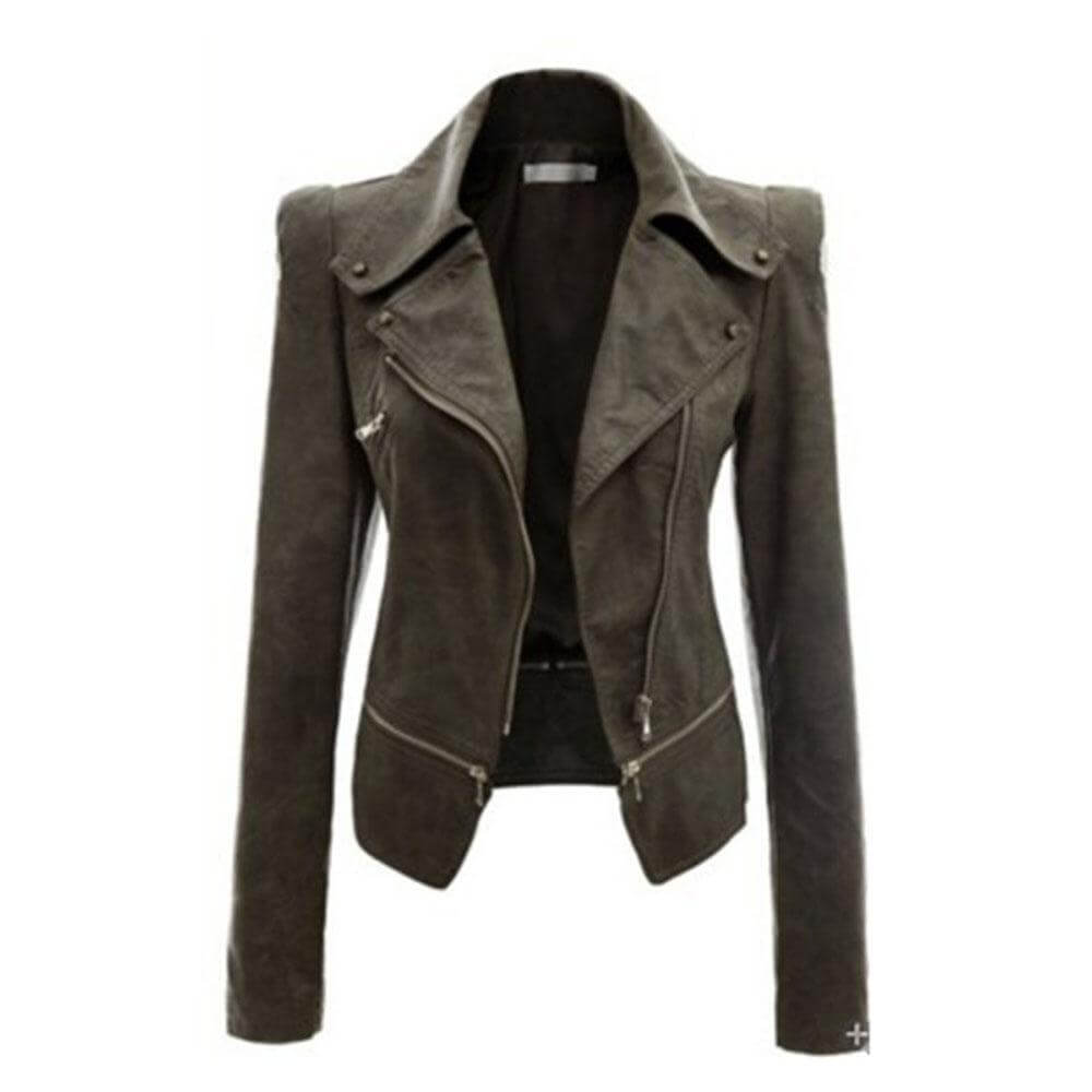 Street-Wave Womens Slim Fit PU Leather Zip Up Jacket For Trendy Urban Streetwear All Season Warmth