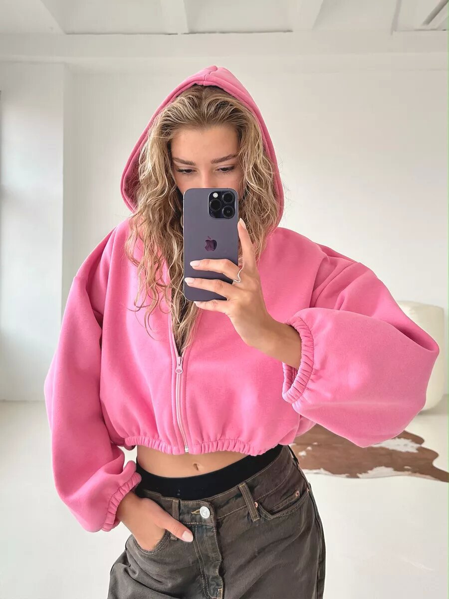 Street-wave Cropped Hoodie For Women Soft Lightweight Comfort With Hood Stylish Everyday Wear