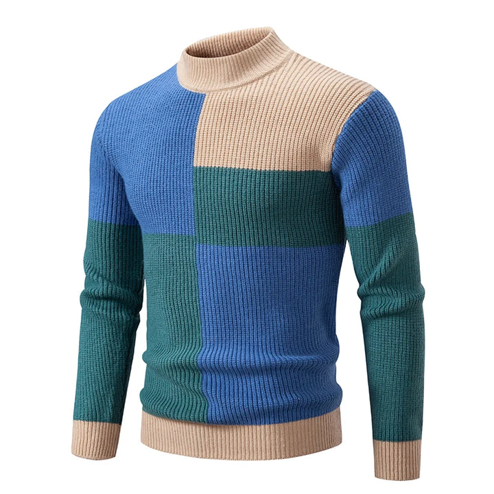 Street-Wave Men's Turtleneck Sweater Colorblock Knit Warm Cozy Winter Wear Ideal For Casual Smart Looks