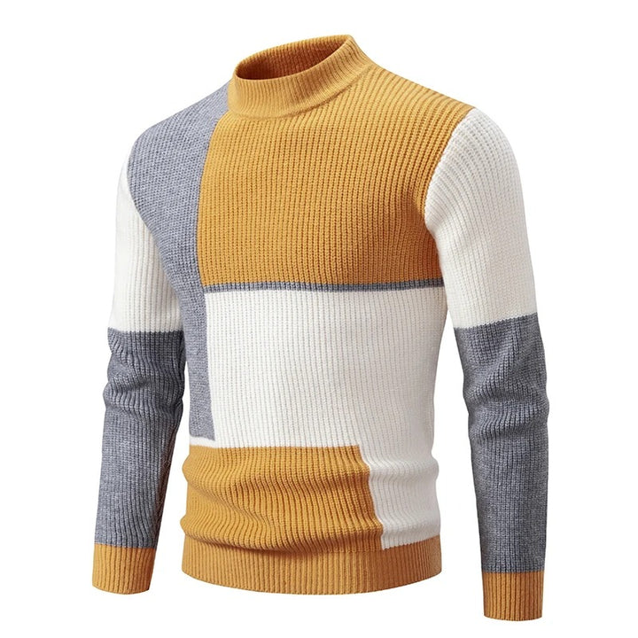 Street-Wave Men's Turtleneck Sweater Colorblock Knit Warm Cozy Winter Wear Ideal For Casual Smart Looks