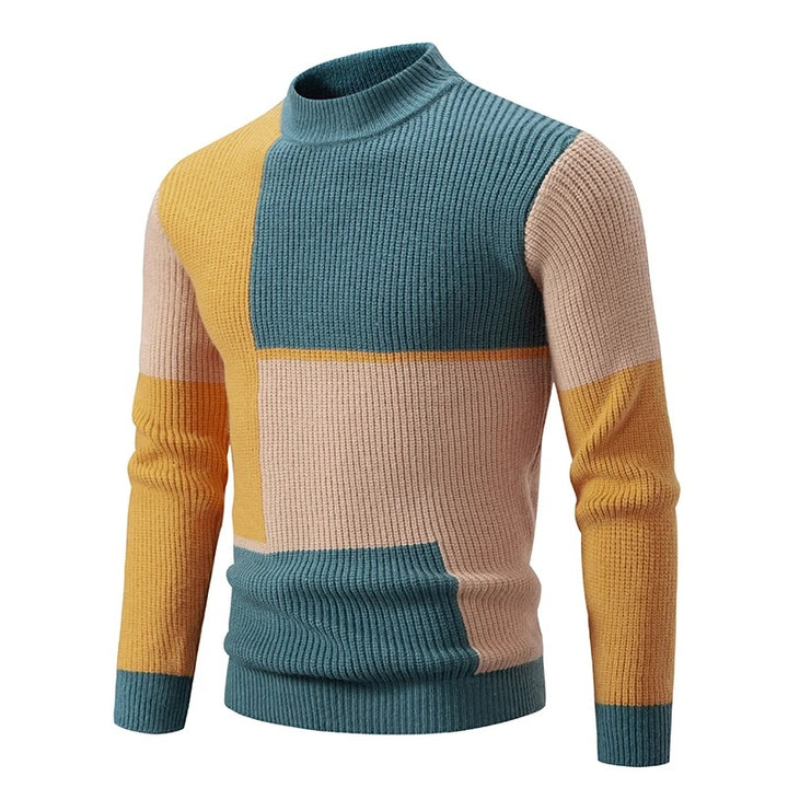 Street-Wave Men's Turtleneck Sweater Colorblock Knit Warm Cozy Winter Wear Ideal For Casual Smart Looks