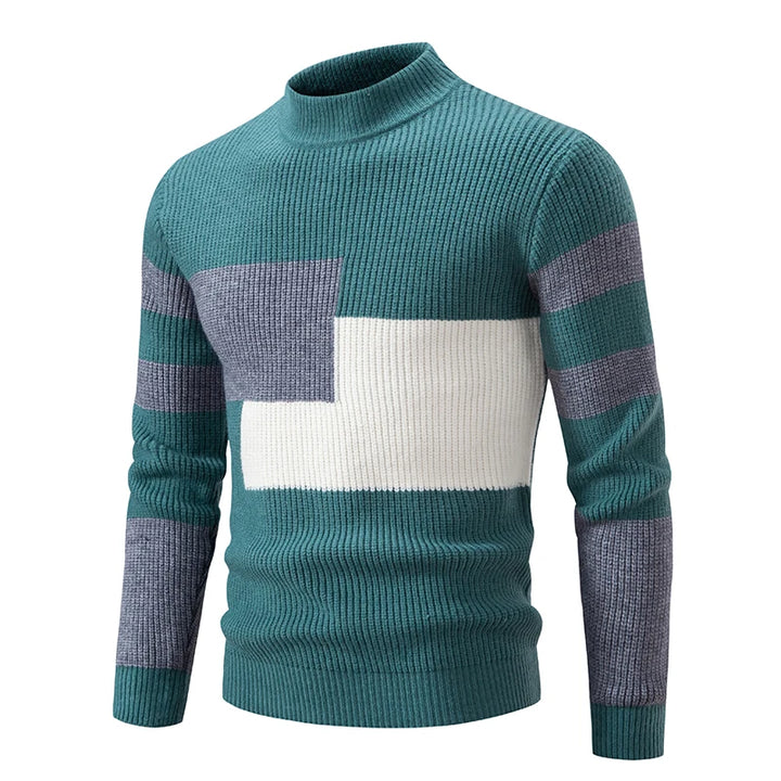 Street-Wave Men's Turtleneck Sweater Colorblock Knit Warm Cozy Winter Wear Ideal For Casual Smart Looks