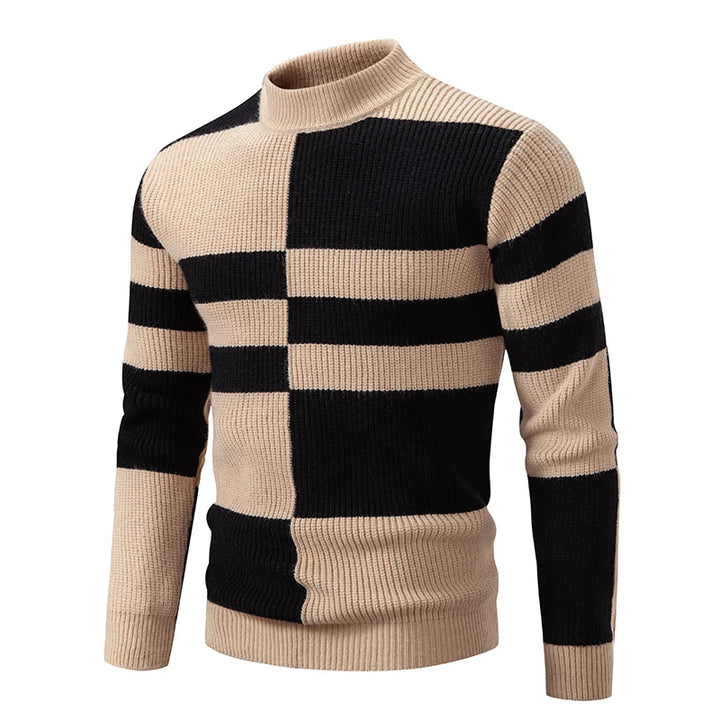 Street-Wave Men's Turtleneck Sweater Colorblock Knit Warm Cozy Winter Wear Ideal For Casual Smart Looks