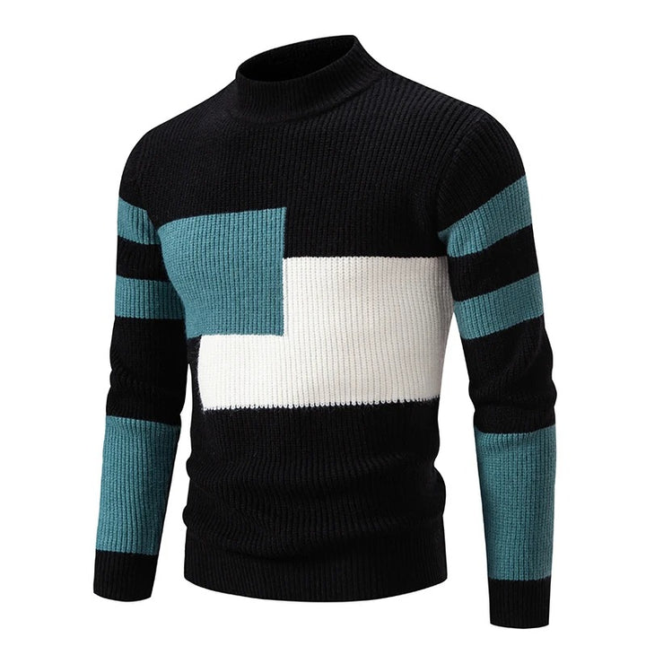 Street-Wave Men's Turtleneck Sweater Colorblock Knit Warm Cozy Winter Wear Ideal For Casual Smart Looks