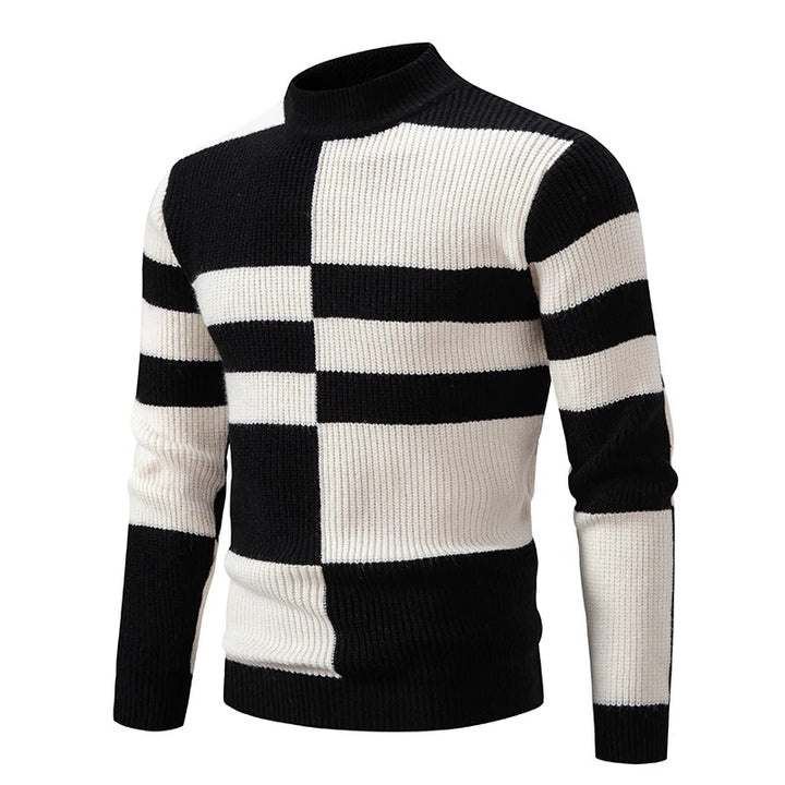 Street-Wave Men's Turtleneck Sweater Colorblock Knit Warm Cozy Winter Wear Ideal For Casual Smart Looks