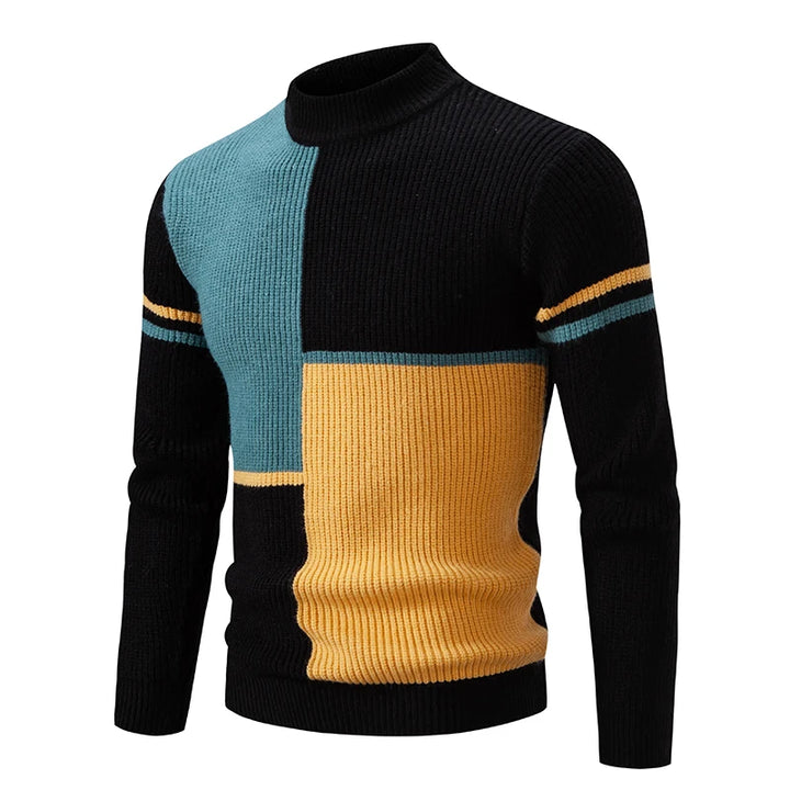 Street-Wave Men's Turtleneck Sweater Colorblock Knit Warm Cozy Winter Wear Ideal For Casual Smart Looks