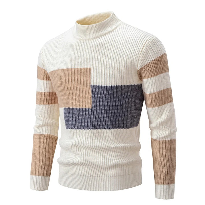 Street-Wave Men's Turtleneck Sweater Colorblock Knit Warm Cozy Winter Wear Ideal For Casual Smart Looks