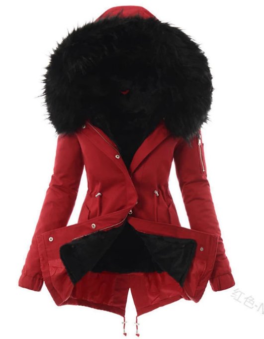 Street-wave Womens Fleece Lined Winter Parka With Faux Fur Trim Hood For Cold Weather