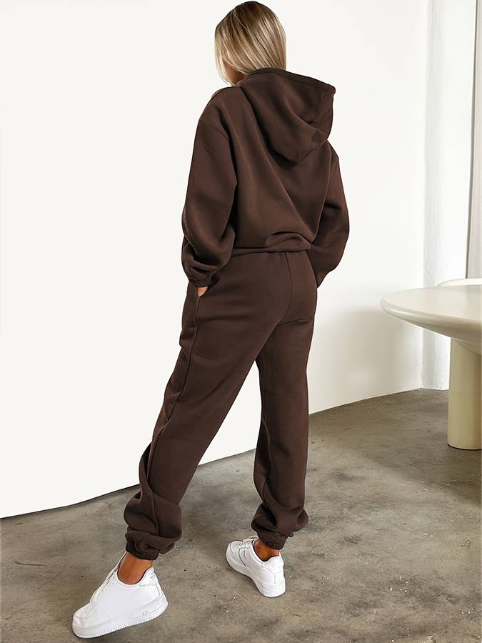 Street-wave Cozy Loungewear Set With Minimal Print For Women, Oversized Hoodie And Joggers