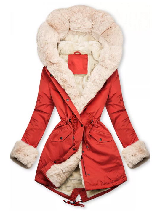 Street-Wave Womens Quilted Puffer Jacket With Faux Fur Lined Hood For Winter Warmth