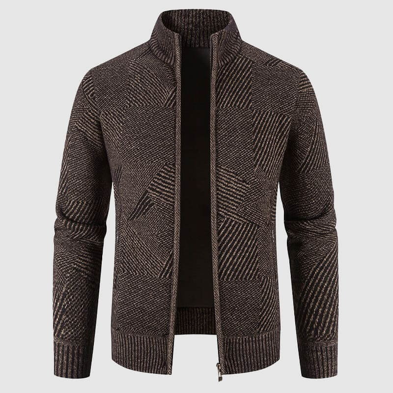 Street-Wave Men's Geometric Knit Cardigan Jacket Zip Front For Warm Modern Style