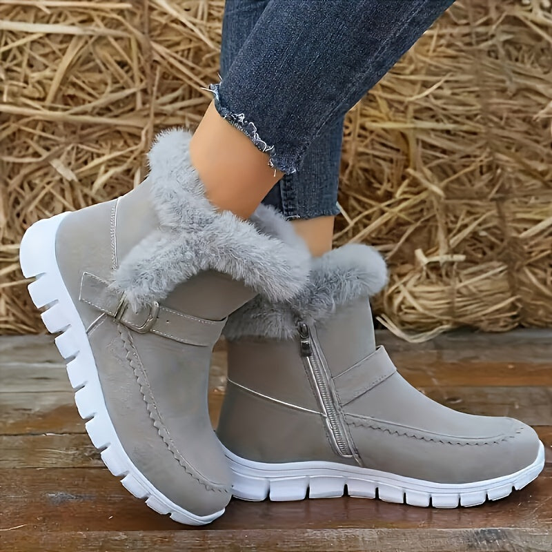 Street-Wave Fur-Lined Ankle Boots For Women Warm Cozy Fleece Lining Comfort All Day Wear