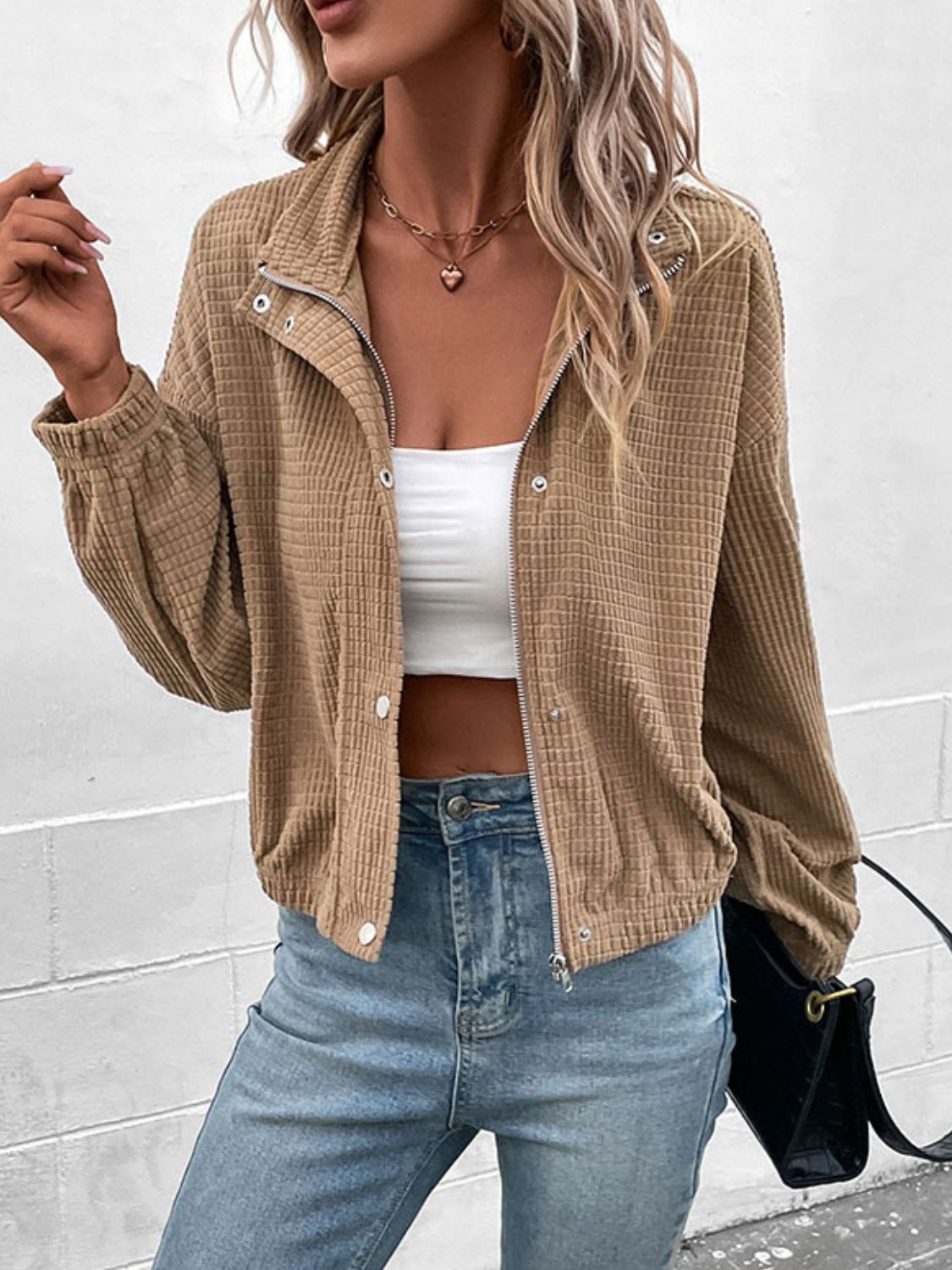 Streetwave Long Sleeve Zip Jacket Dropped Shoulder Women Casual Wardrobe Essential Comfort