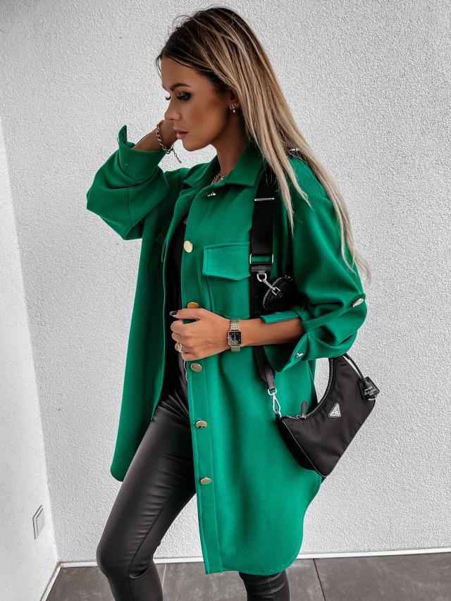 Street-Wave Chantal Wool-Look Overshirt With Button Front Wool Collar And Lapel For Women