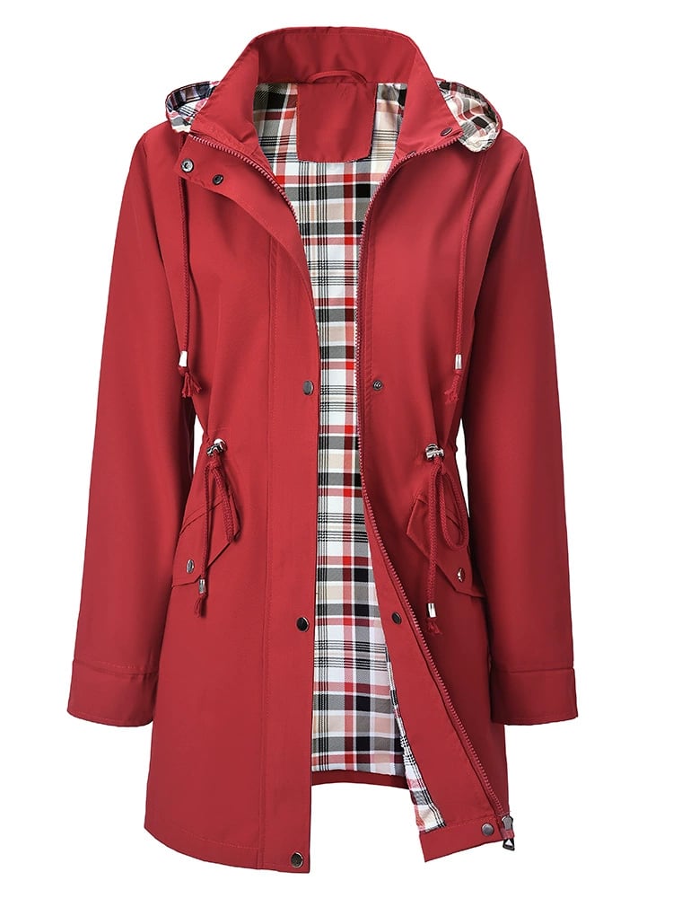 Street-Wave Womens Functional Plaid Rain Jacket With Water-Repellent Comfort For Everyday