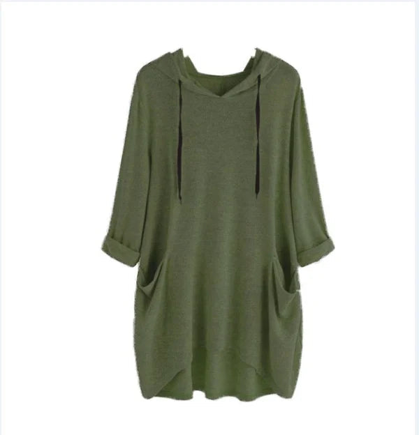 Pocketed Pullover Signe by Street Wave Ultra Soft Tunic Hoodie with Front Pockets for Women