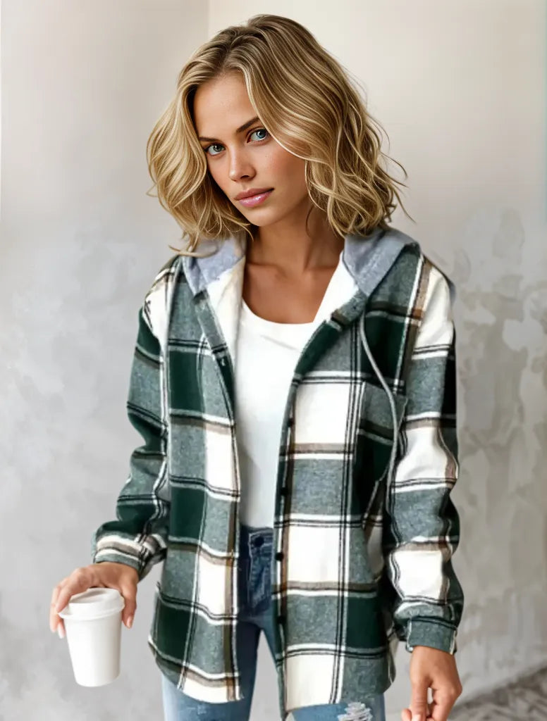 Street Wave Plaid Hoodie For Women Cozy Winter Warmth Soft Autumn Print Fleece Lined Comfort