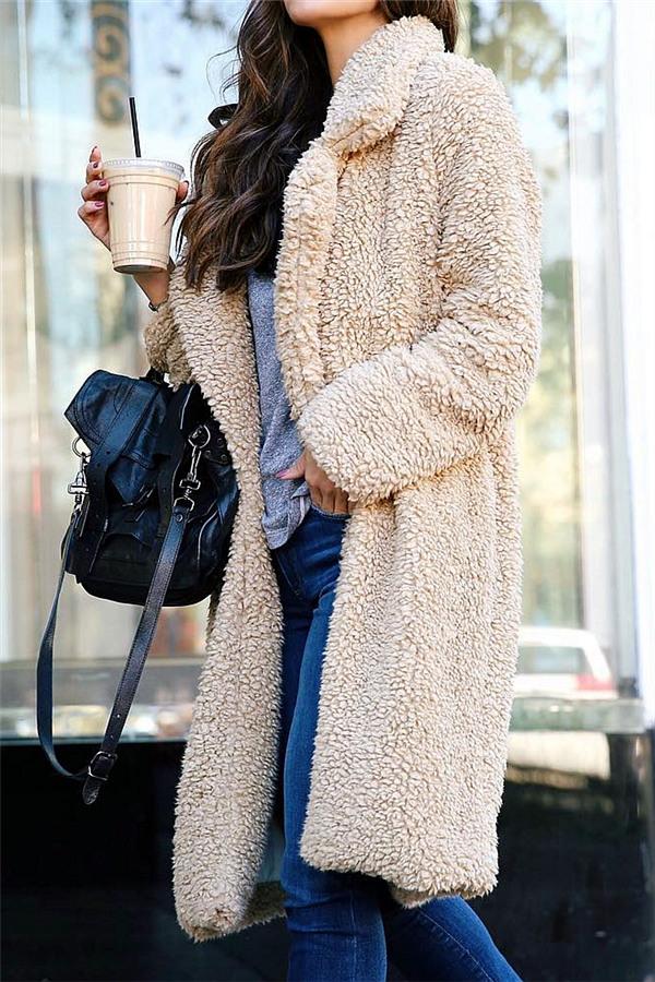 Street Wave Faux Fur Longline Coat for Women Soft Tan Plush Warmth Chic Everyday Essential