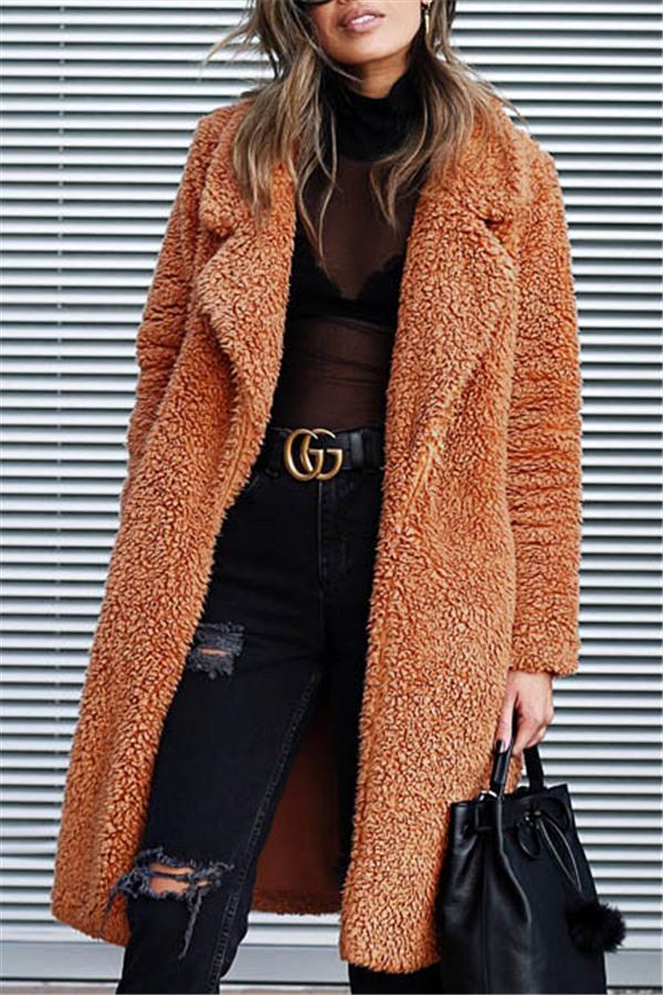 Street Wave Faux Fur Longline Coat for Women Soft Tan Plush Warmth Chic Everyday Essential