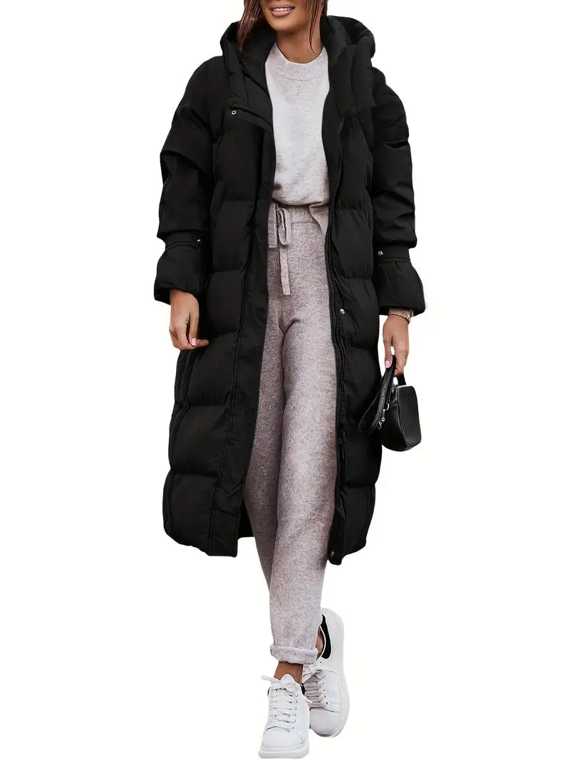 Streetwave Womens Puffer Jacket With Hood Warmth Long Cozy Insulated Coat For Cold Winter Days