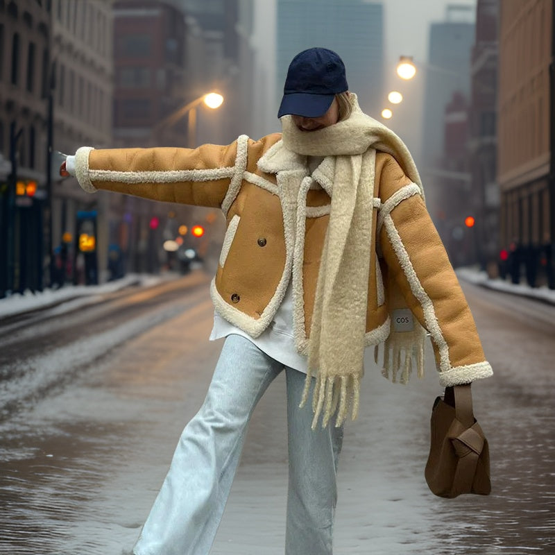 Street-wave Womens Versatile Shearling Jacket With Cozy Lining For Modern Urban Fashion And Everyday Wear