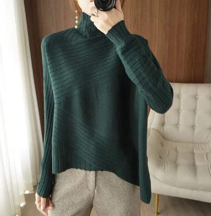 Street-Wave Cozy Asymmetric Ribbed Turtleneck Sweater For Women With Soft Warmth