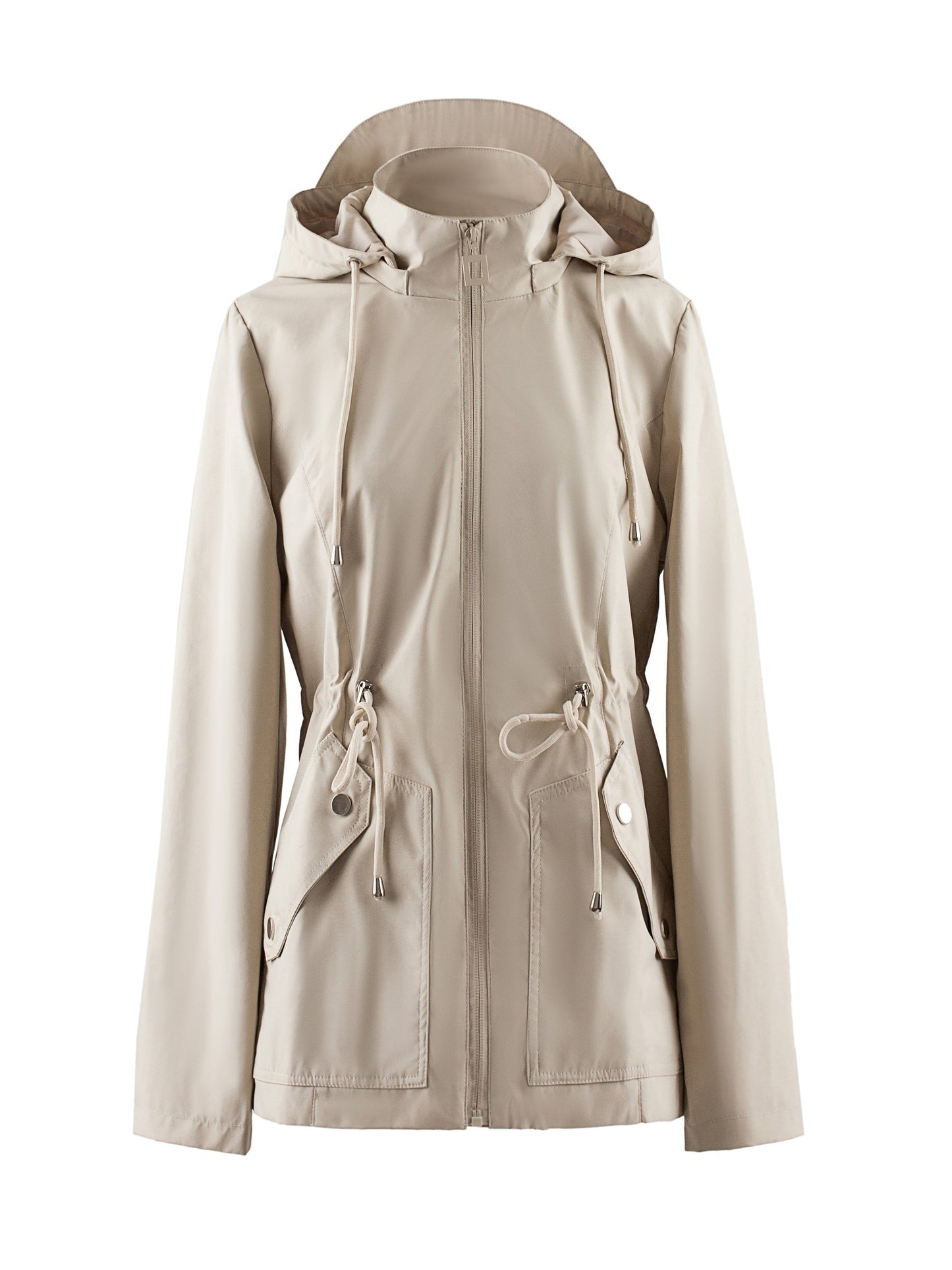 Street-wave Waterproof Hooded Jacket For Women With Figure-Flattering Fit And Cotton Blend Comfort