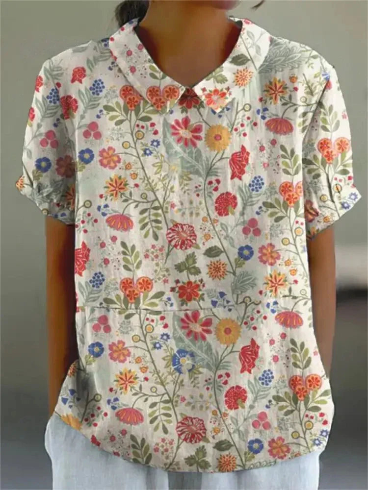 Stephanie Collared Short Sleeve Blouse Breathable Comfort Street Wave Women